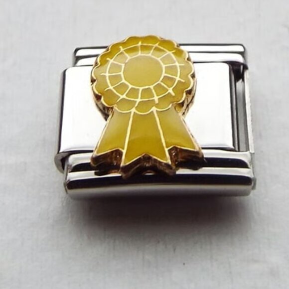 Yellow enamel ribbon 9mm stainless steel italian charm bracelet link new - Picture 1 of 2
